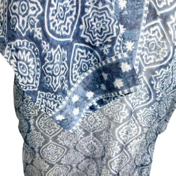 Gretchen Scott Blue Print Silk Tunic Top Semi Sheer Resort Beachy Size L - Picture 4 of 9